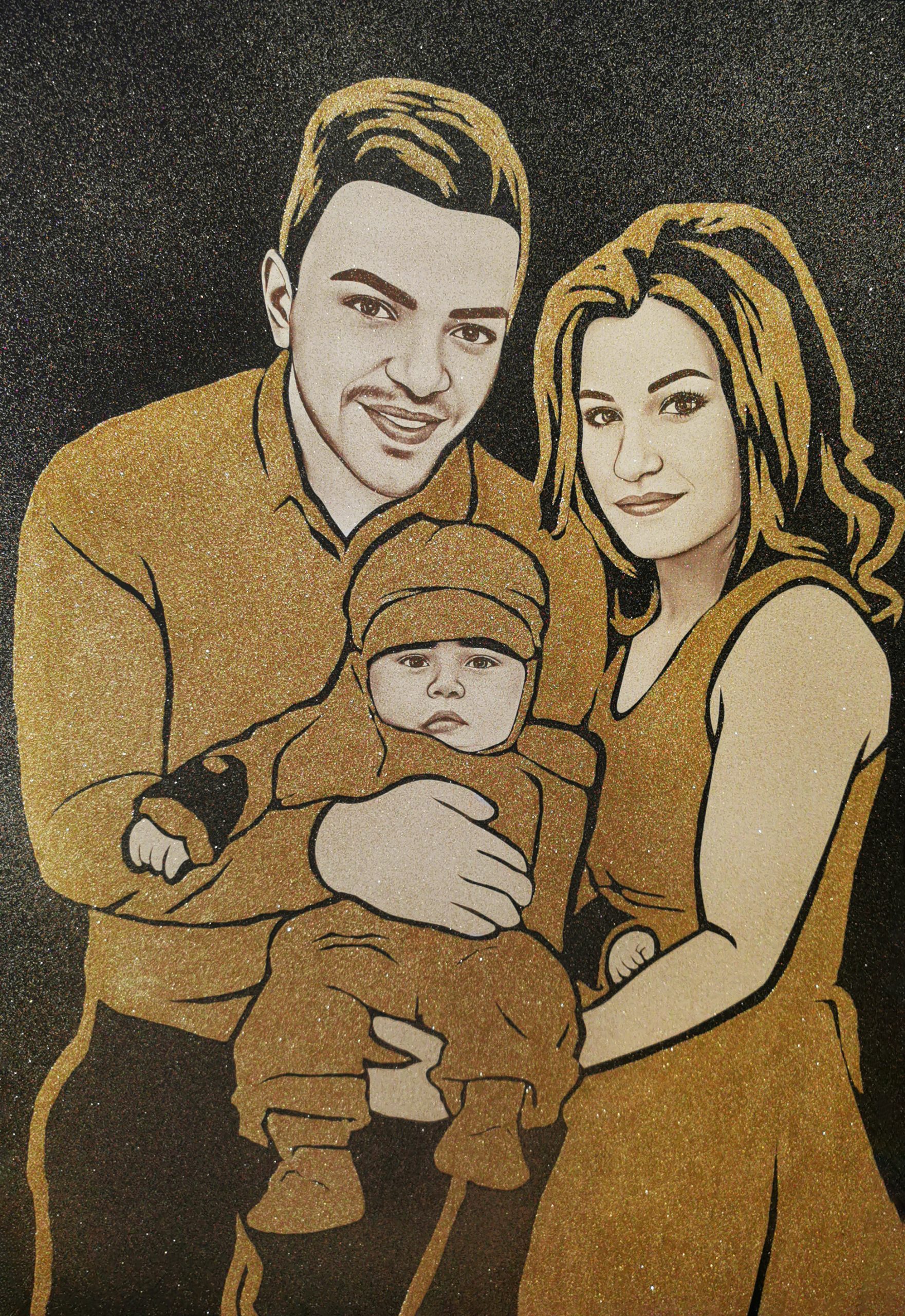 portret tablou de familie cu copil